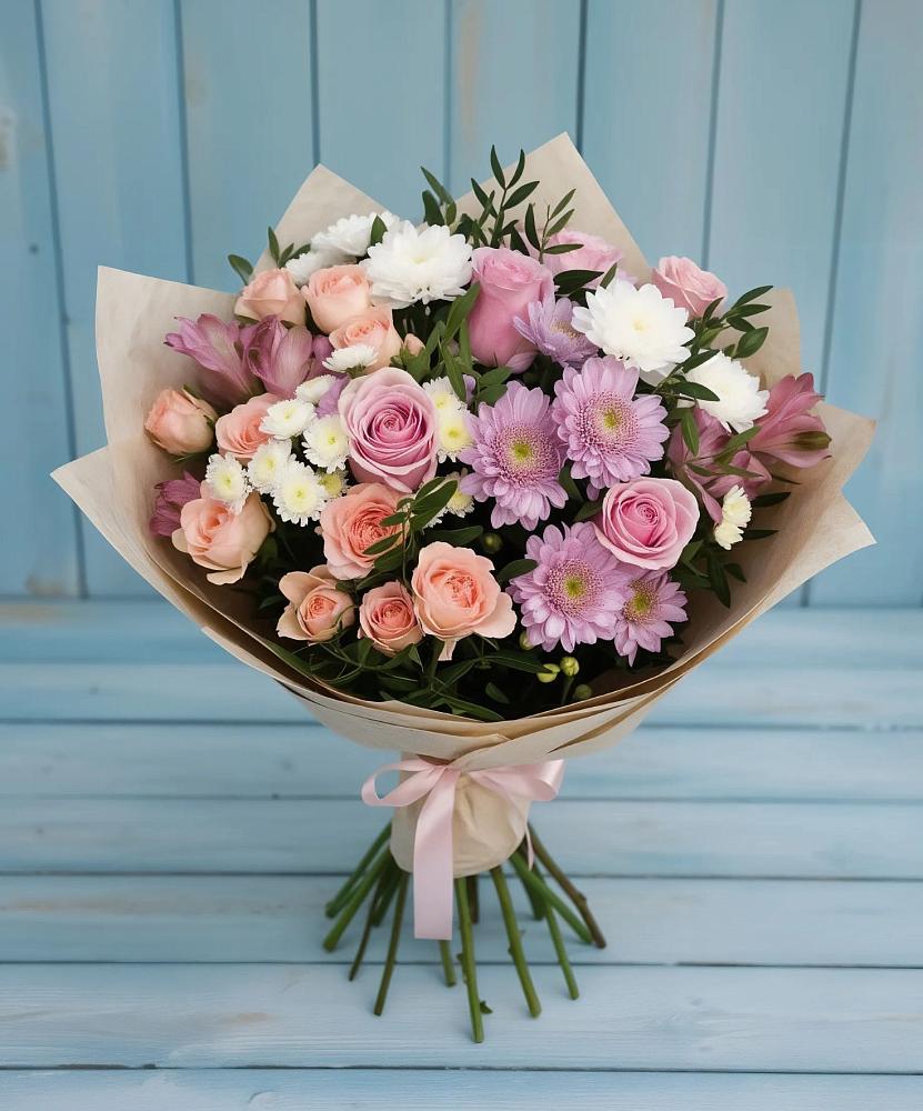 Букет цветов из: Хризантемы, Розы и Альстромерии в Шенкурске