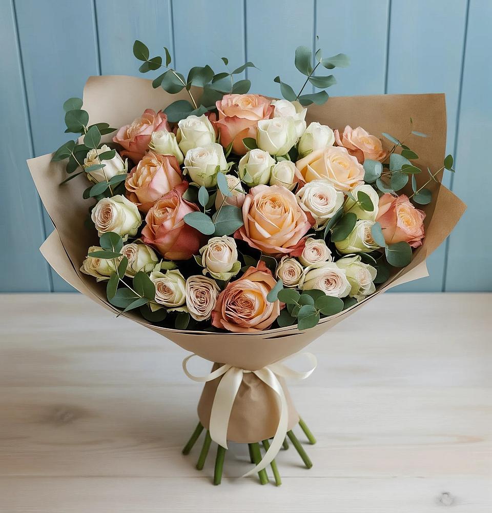 Букет цветов из: Альстромерии и Розы в Шенкурске