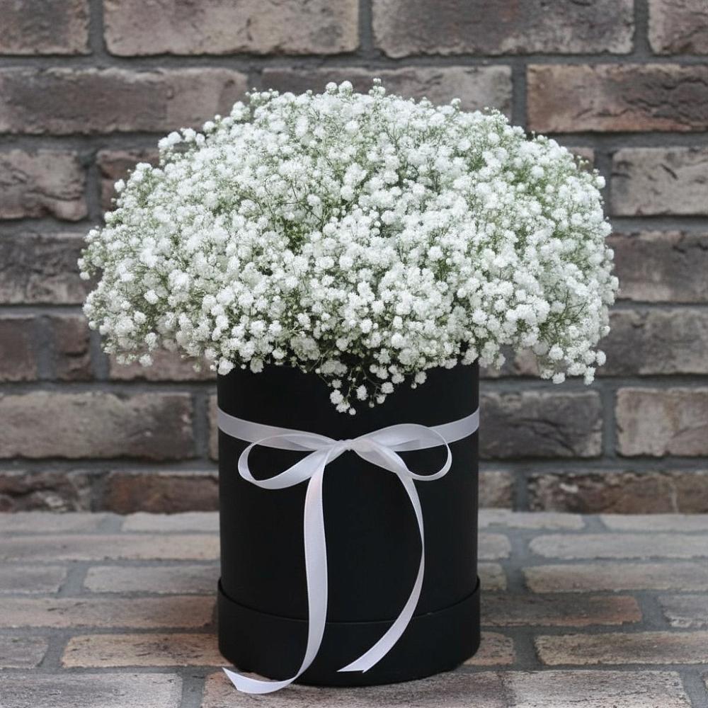 Цветочная композиция из Гипсофила в шляпной коробке в Шенкурске