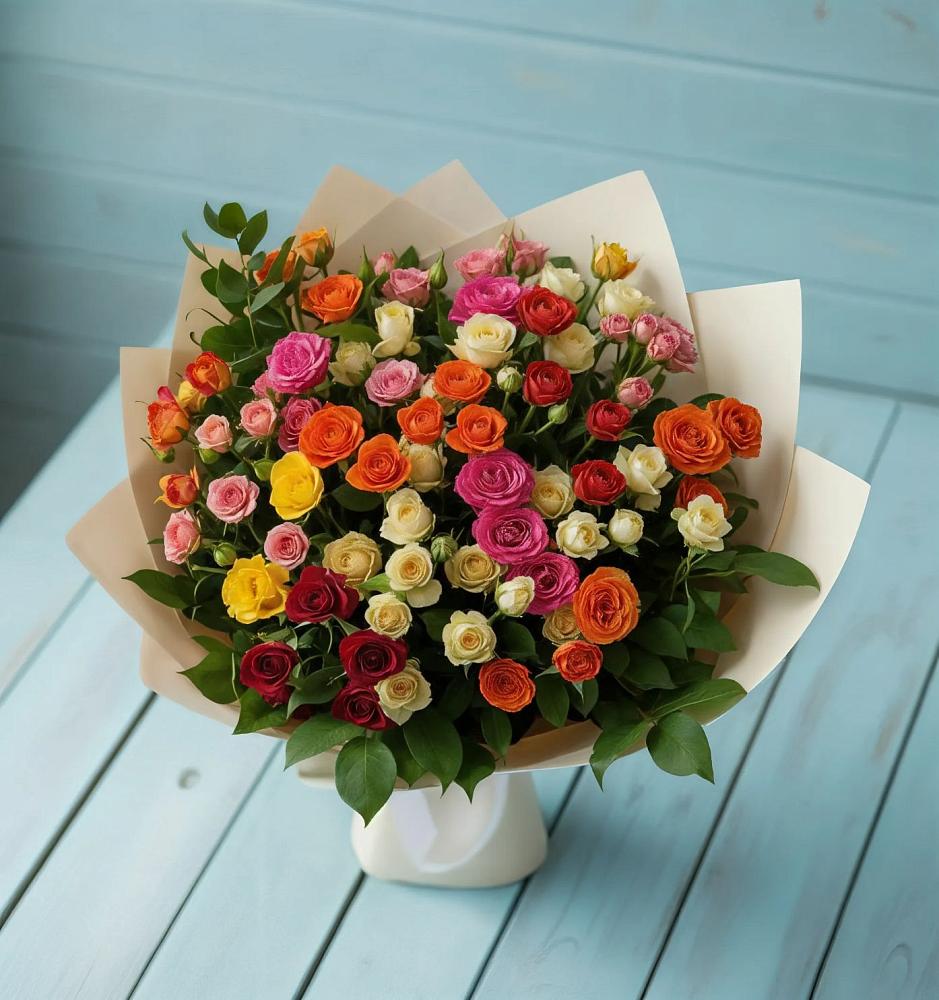 Букет Микс из разноцветных кустовых роз в Шенкурске