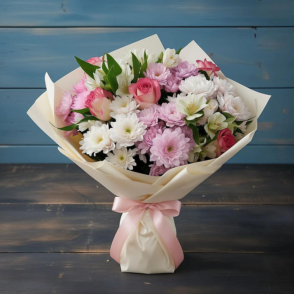 Букет цветов из: Хризантемы, Альстромерии и Розы в Шенкурске